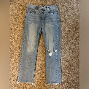 LOFT Distressed Blue Straight Crop Jeans